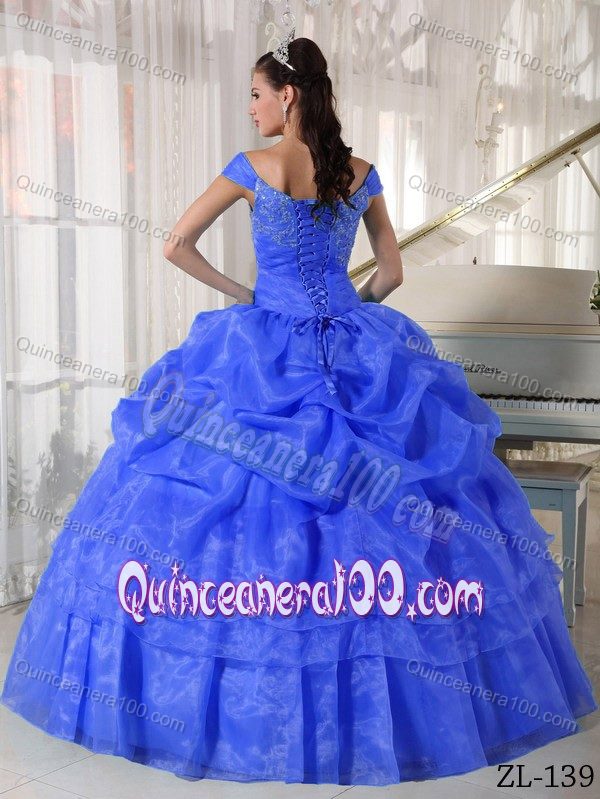 Off The Shoulder Pick Ups Beaded Sapphire Blue Sweet 16 Dress