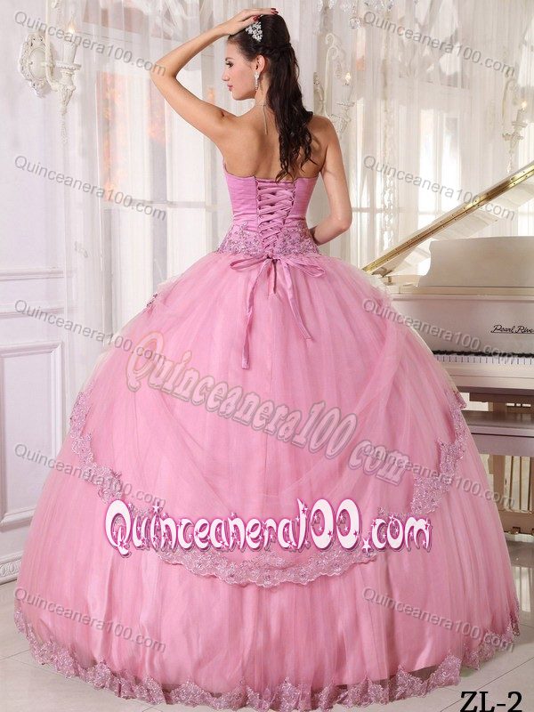 Pink Sweetheart Appliqued Quinceanera Dresses for Wholesale