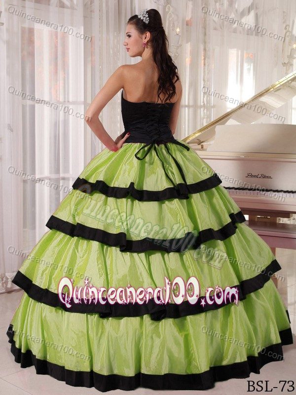 Green and Black Strapless Quinceanera Party Dress with Ruffles