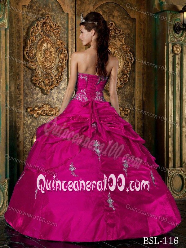 Hot Pink Taffeta Sweetheart Quinceanera Dress with Appliques