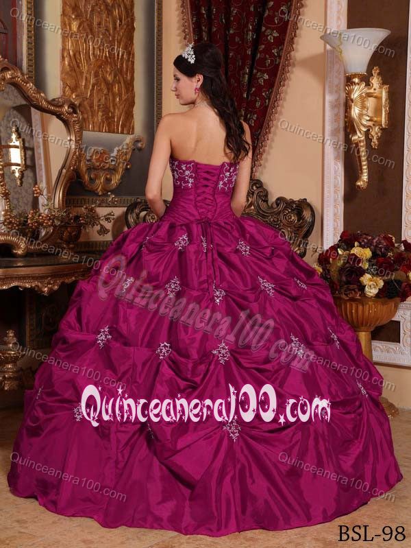 Fuchsia Strapless Taffeta Quinceanera Gown Dress with Ruches