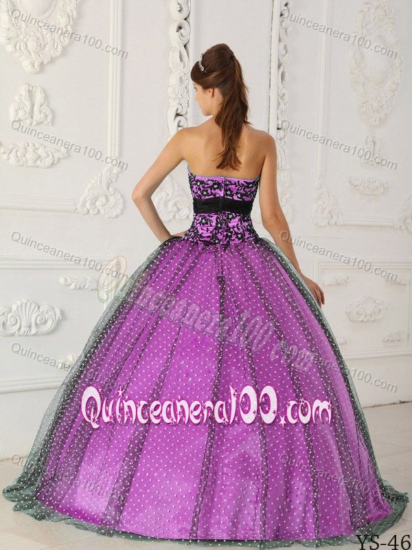 Major Pageants Black and Purple Taffeta and Tulle Quinceanera Dress with Appliques