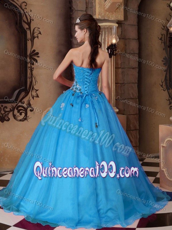 Aqua Blue A-line Sweetheart Quinceanera Dress with Appliques and Beading