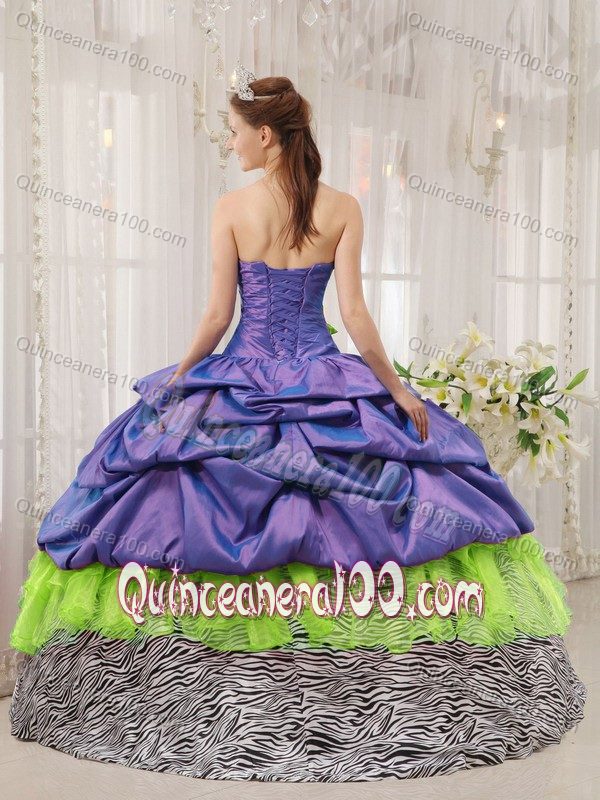 Exclusive Dress for Quince with Flowers Decorate Bodice and Zebra Pint Layer