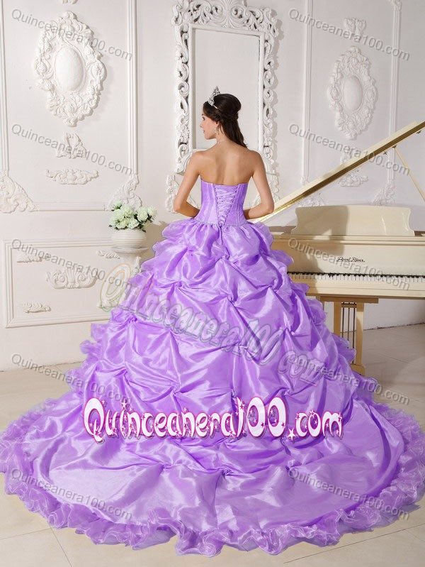 Purple Dress For Quinceanera with Ruffled Skirt and Chapel Train for 2013