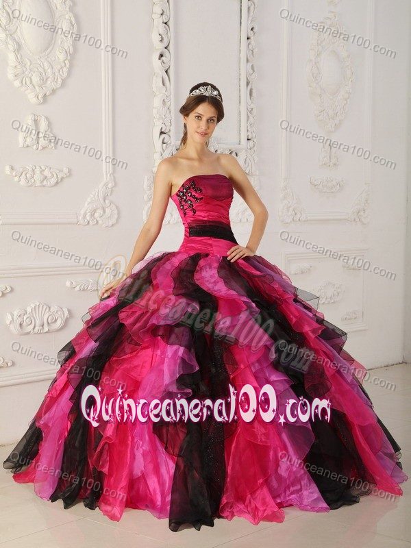 Multi-color Strapless Quinceanera Dress with Appliques and Ruffles for 2013