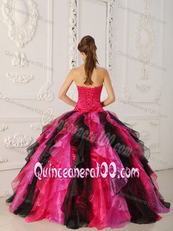 Multi-color Strapless Quinceanera Dress with Appliques and Ruffles for 2013