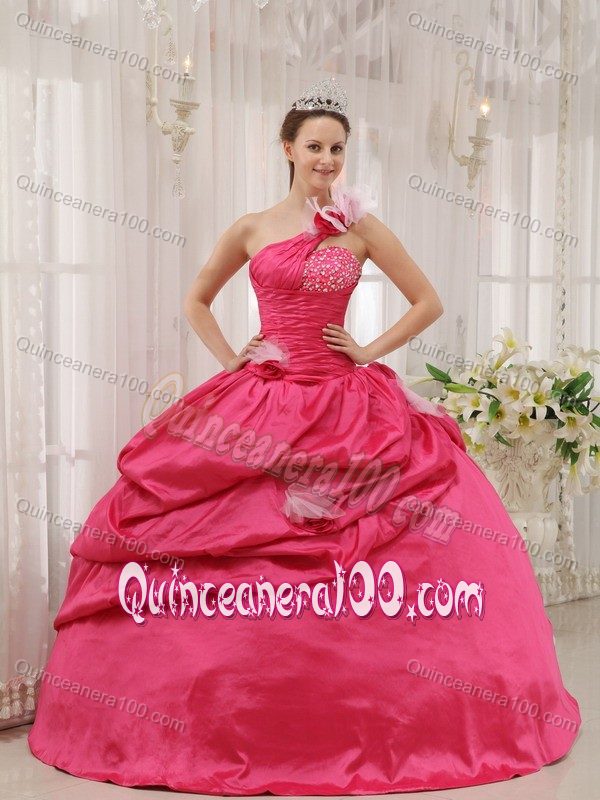 One Shoulder Quinceanera Gown with Beading and Pick-ups