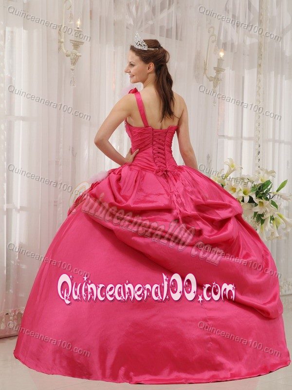 One Shoulder Quinceanera Gown with Beading and Pick-ups