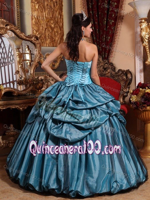 Blue Taffeta Sweet 16 Dresses with Pleated Decorate Bust and Strapless Neck