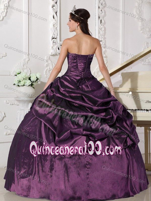 Eggplant Purple Dress For Quinceaneras with Beading and Ruffled Layer