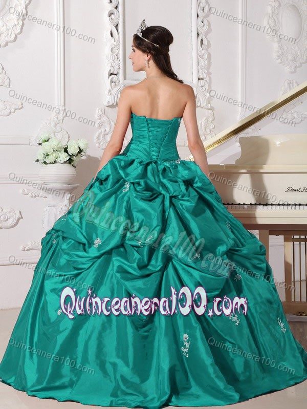 Discounted Turquoise Quinceanera Dress with Pick Ups and Appliques