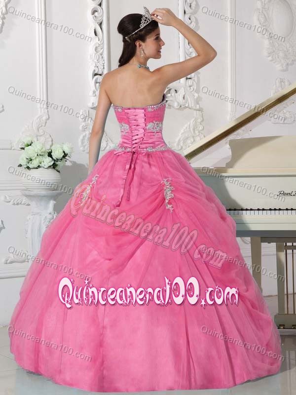 Pink Sweet 16 Quinceanera Dresses with Appliques and Hand Made Flower