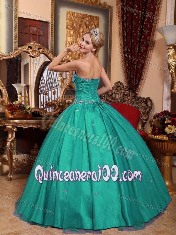 Turquoise Ball Gown Floor-length Taffeta Quinceanera Dresses