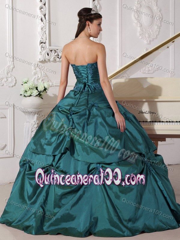 Strapless Taffeta Appliques Quinceneara Dresses with Pick-ups