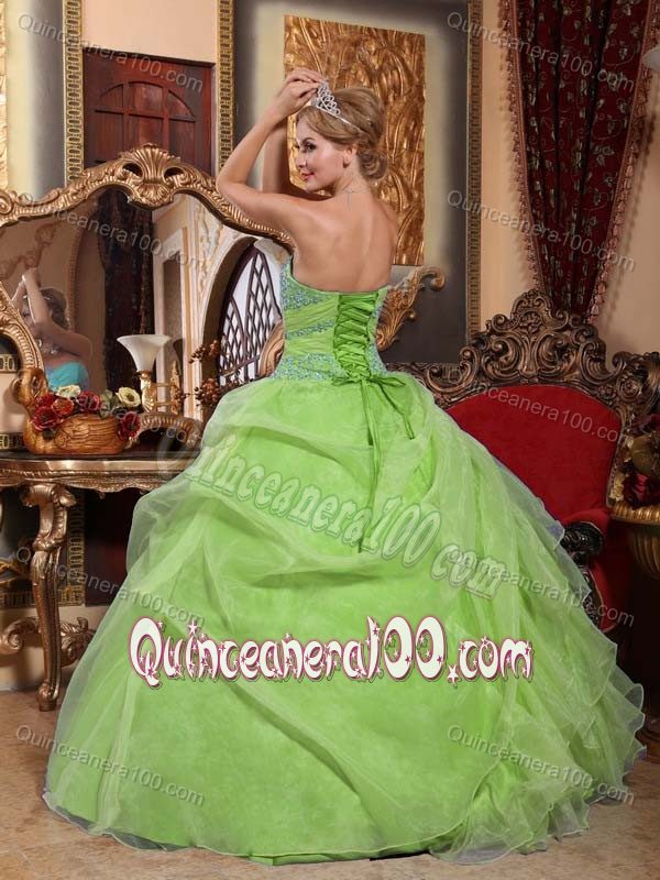 Beaded Yellow Green Quinceneara Dresses with Ruches and Appliques