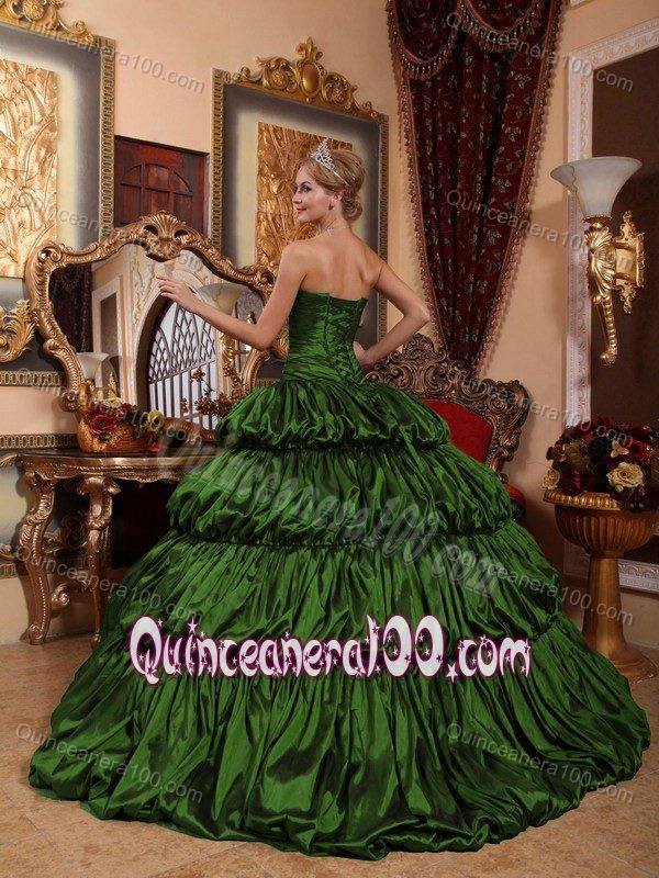 Dark Green Sweetheart Taffeta Quinceneara Dresses with Train