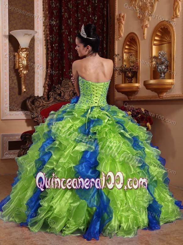 Multi-color Strapless Floor-length Sweet 15 Dresses with Ruffles