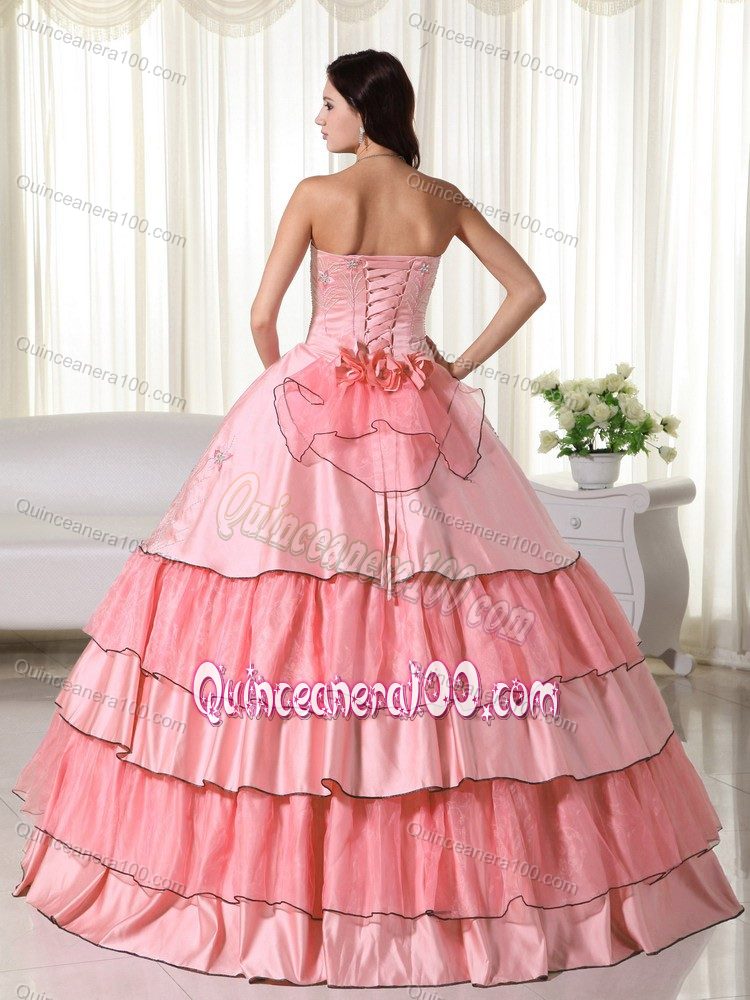 Watermelon Layered Sweet 16 Dresses with Hand-made Flowers