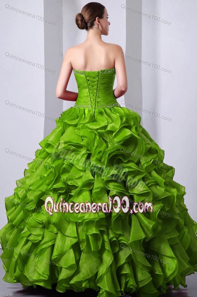 Olive Green Sweetheart Sweet 15 Dresses with Layered Ruffles