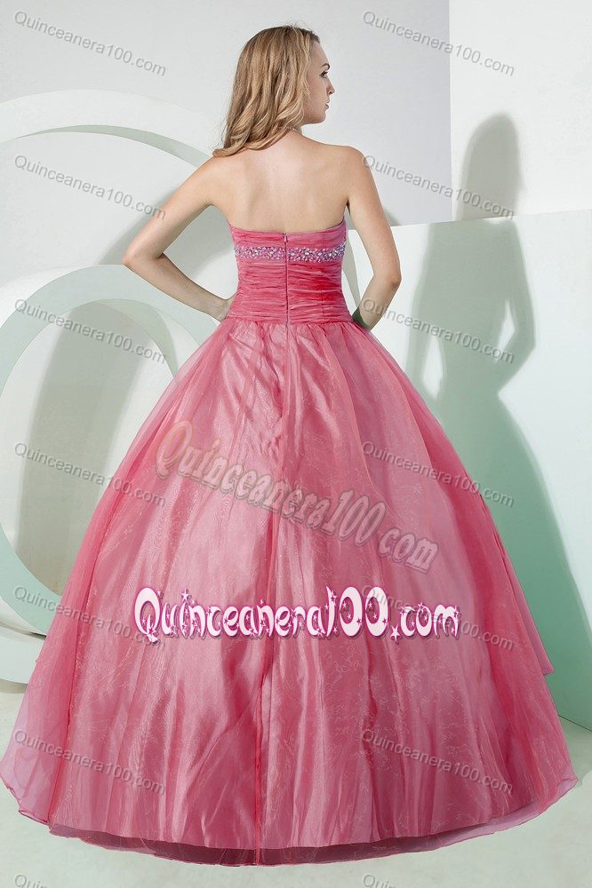 Watermelon Strapless Beaded Quinceneara Dresses with Appliques