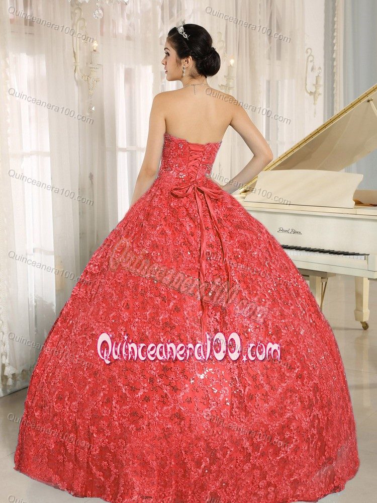 Coral Red Sweetheart Ball Gown Quinceneara Dresses with Sequins Katy Perry dress