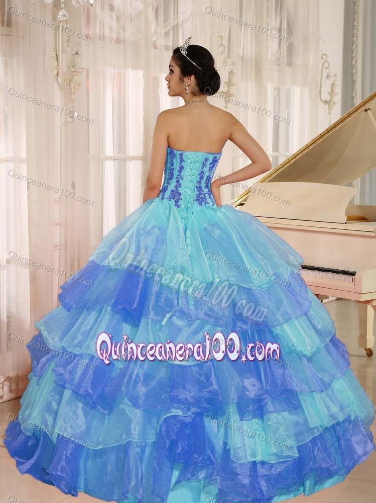 Strapless Layered Ruffles Quinceanera Dresses with Appliques