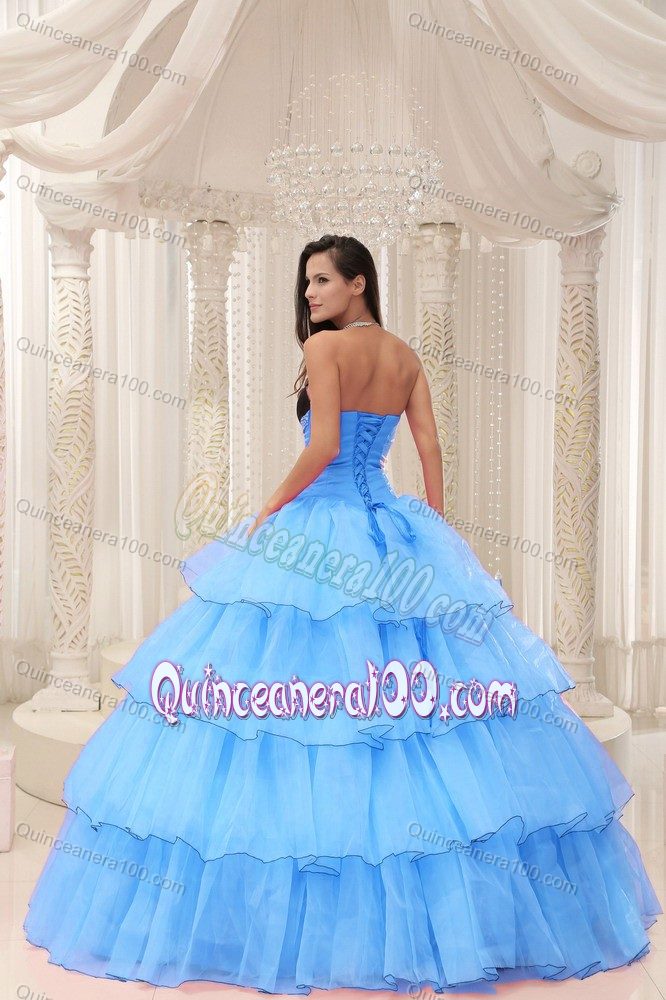 Sweetheart Aqua Blue Layered Taffeta and Organza Quince dresses