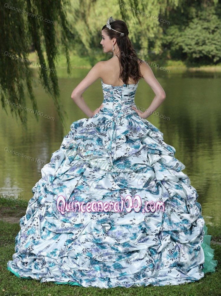 Colorful Printing and Ruffled Organza Quinceanera Dresses