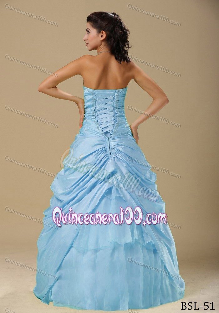 Aqua Blue Sweetheart Quinceanera Dresses with Ruches and Flowers