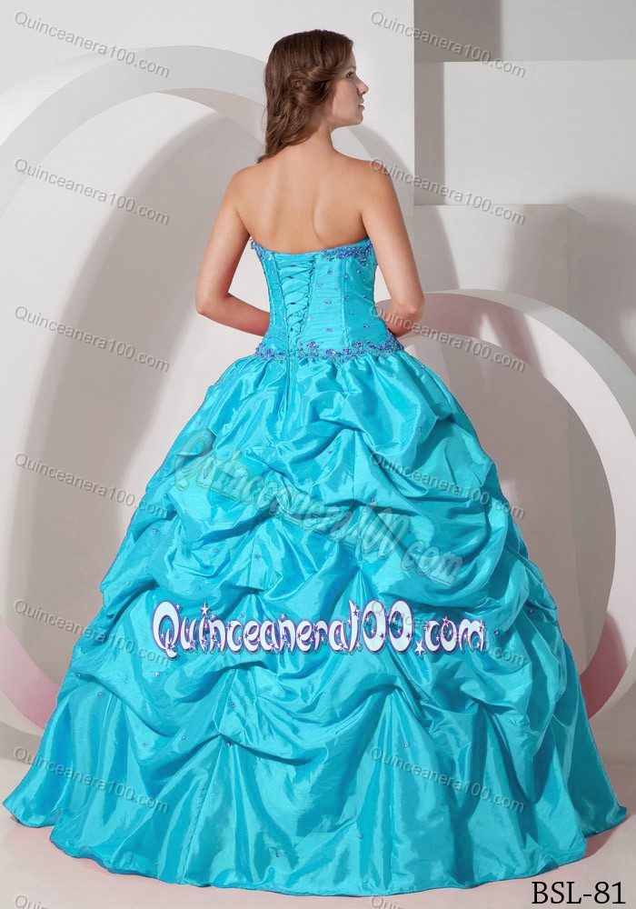 Aqua Blue Ball Gown Taffeta Pick-ups Quinceanera Gown Dresses