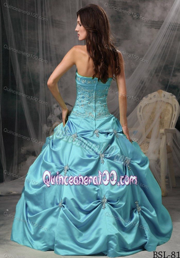 Turquoise Appliqued Sweet 15/16 Birthday Dress with Pick-ups