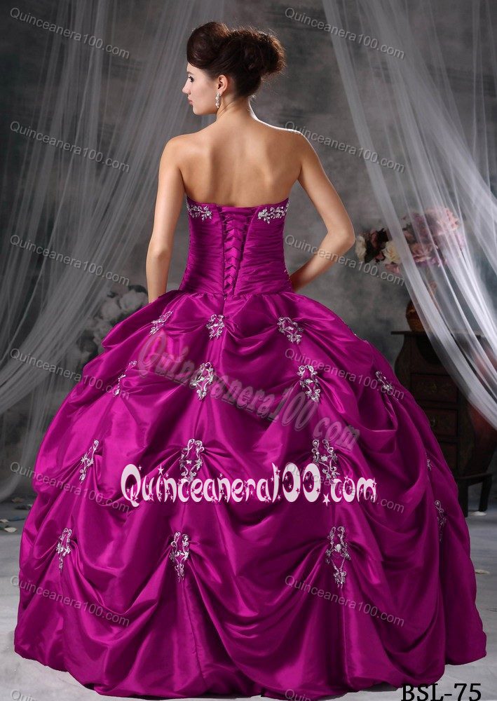 Fuchsia Ruched Beading Sweet 15/16 Birthday Dress with Pick-ups