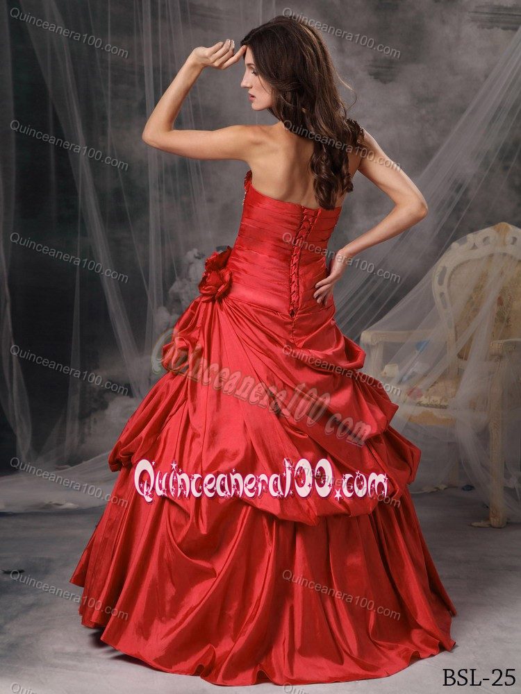 Red Beading Tiered Pleated Sweet 15/16 Birthday Dress with Pick-ups