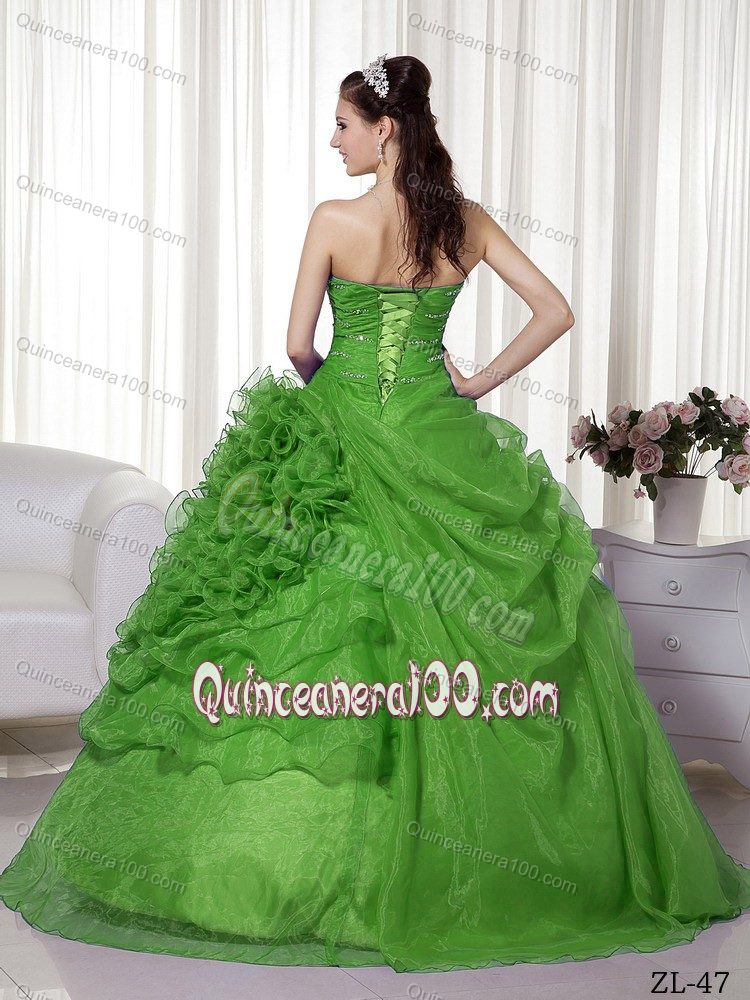 Classic Grass Green Beading Quinceanera Dresses with Rolling Flowers