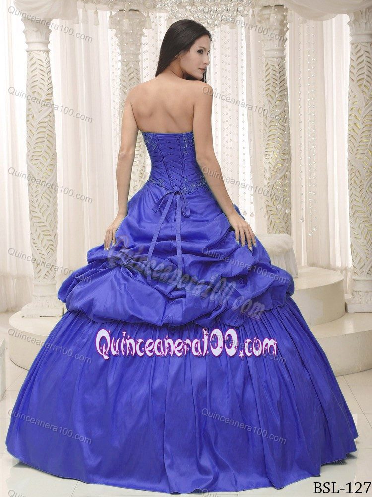 Royal Blue Lace up Back Dresses for a Quince with Capelet and Pick-ups