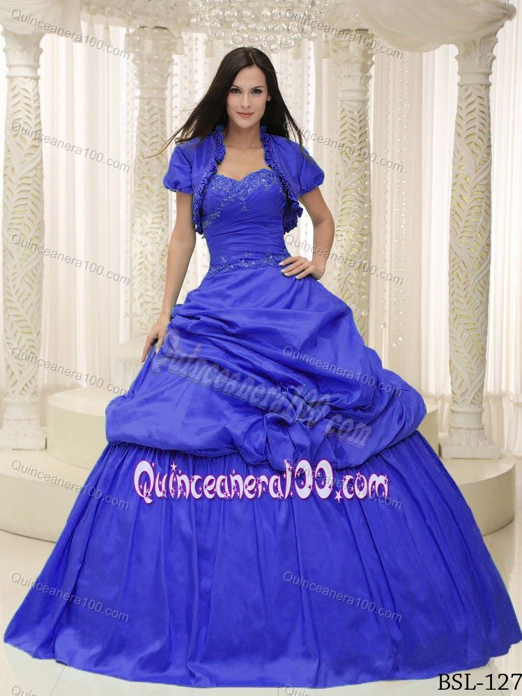 Royal Blue Lace up Back Dresses for a Quince with Capelet and Pick-ups