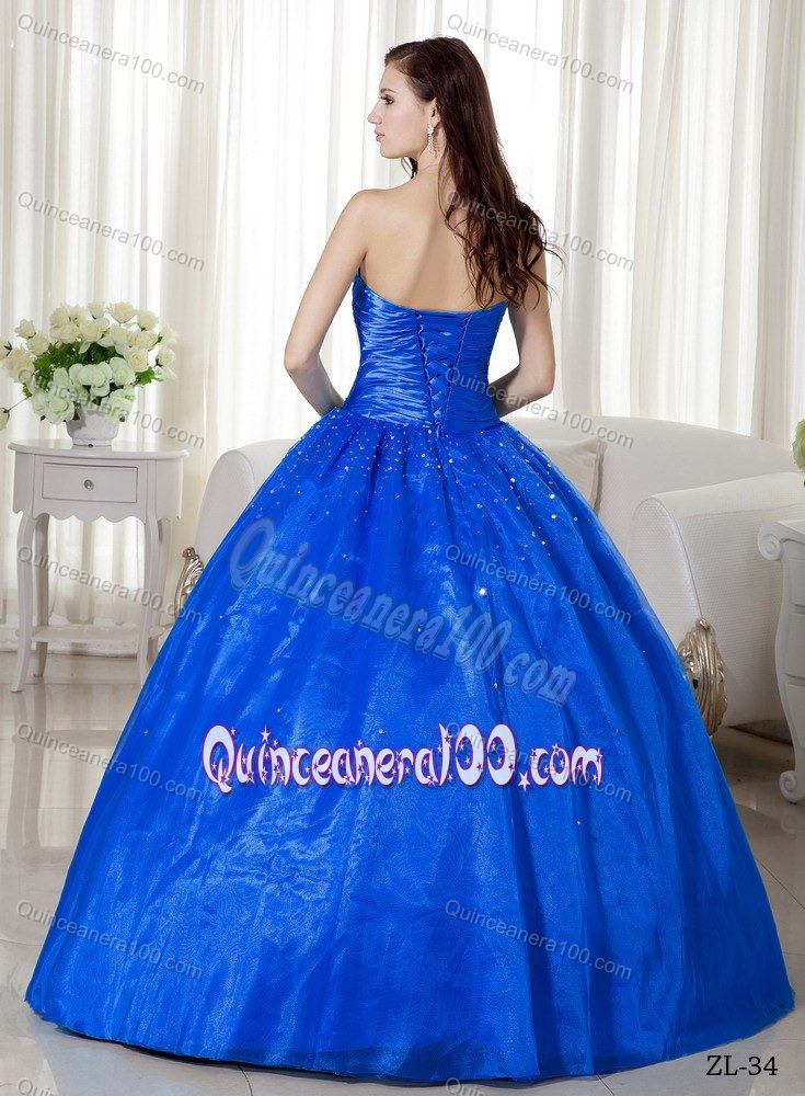 Classic Taffeta Royal Blue Beading Ruched Sweet Sixteen Dresses