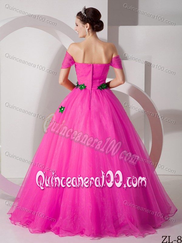 Hot Pink off Shoulders Sweet Sixteen Dresses with Appliques