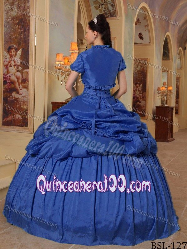 Sapphire Royal Blue Pleated Sweet 16 Dresses with Capelet and Pick-ups