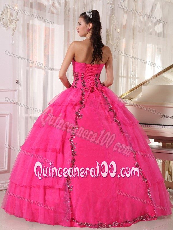 Beautiful Hot Pink Multi-Layered Sweet 16 Dresses with Appliques