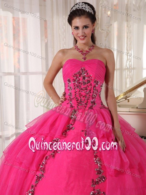 Beautiful Hot Pink Multi-Layered Sweet 16 Dresses with Appliques