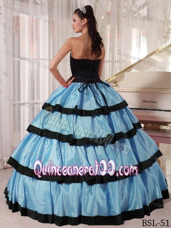 Attractive Multi-Layered Ice Blue and Black Dress for Quince