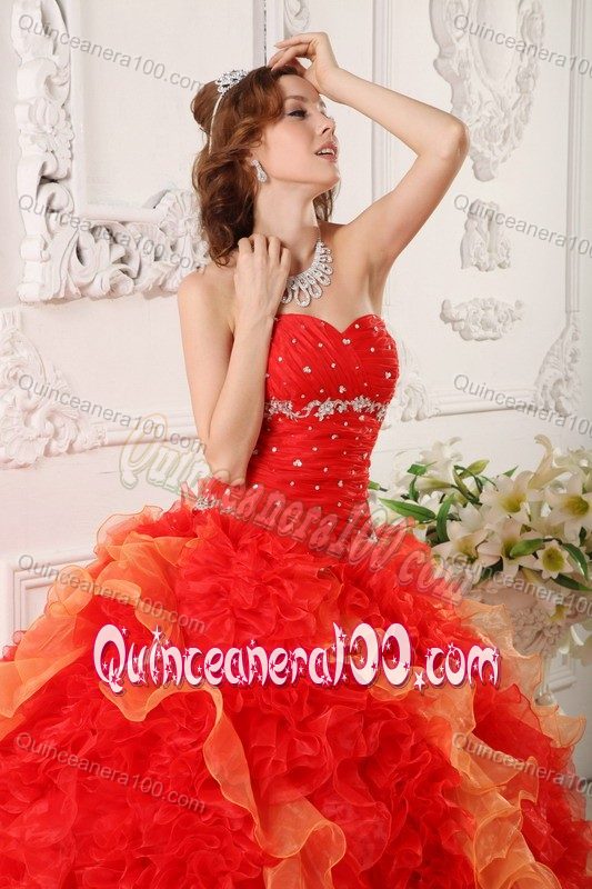 Sexy Red Ruffled Beading Sweetheart Dress for Sweet 16