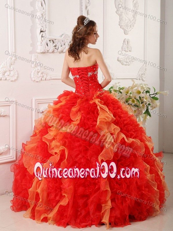 Sexy Red Ruffled Beading Sweetheart Dress for Sweet 16