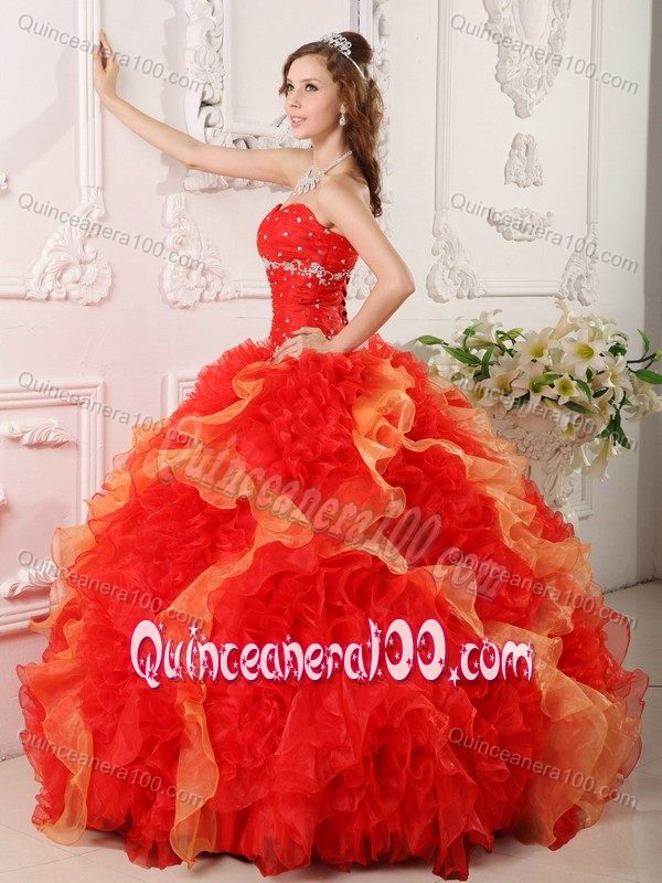 Sexy Red Ruffled Beading Sweetheart Dress for Sweet 16