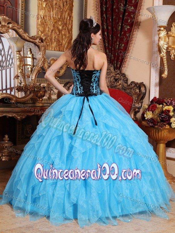 Sky Blue Beading Ruffled Dress for Sweet 16 with Lace up Back