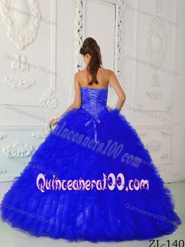 Krakow Film Festival Popular Sweetheart Royal Blue Beading Dress for Quince with Ruffles