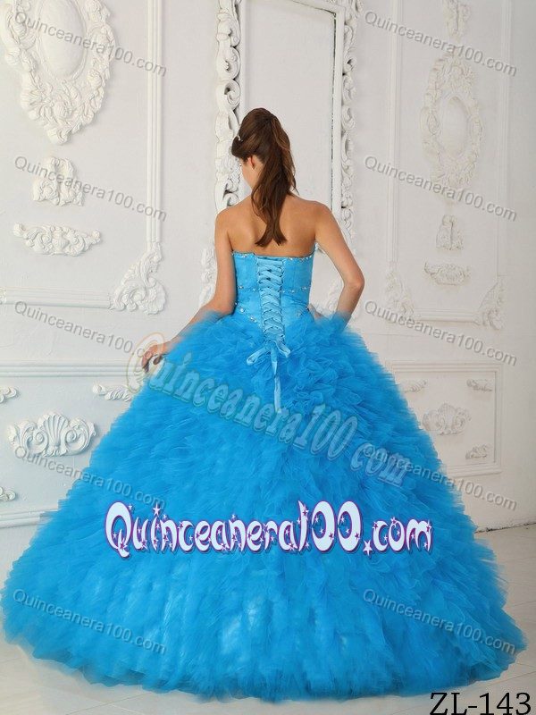 Britney Spears Beautiful Aqua Blue Sweetheart Beading Dress for Quince with Ruffles