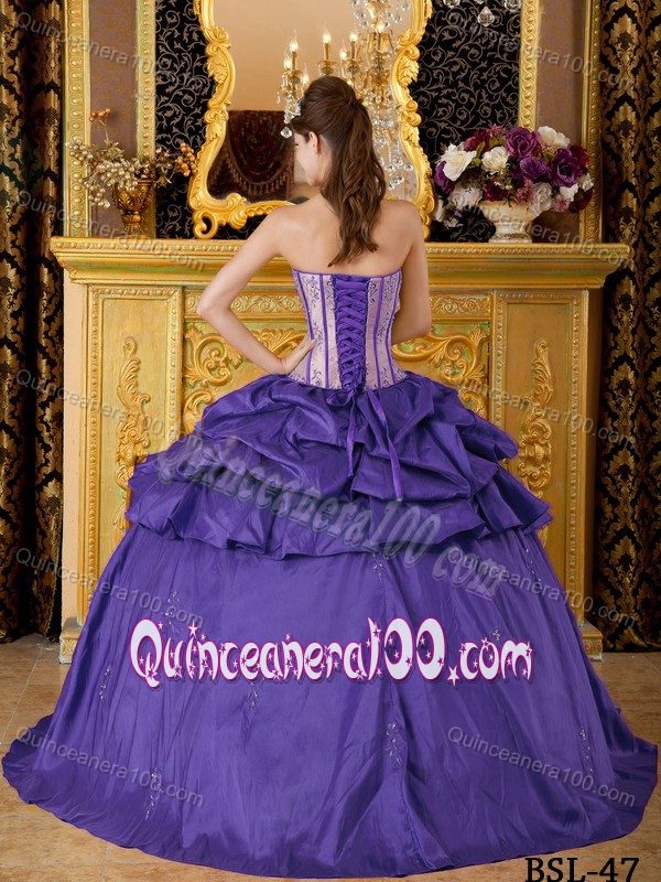 Unique Dark Purple Dress for Quince with Appliques and Pick-ups